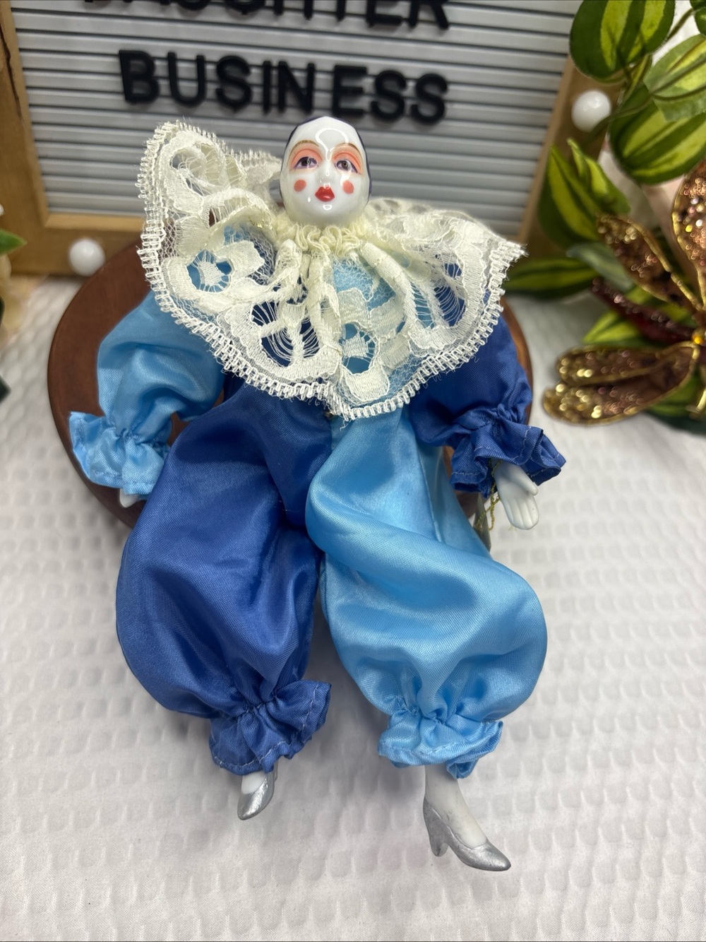 Quality Schmid Harlequin Doll Porcelain Bisque Head Hands Legs 8 1/2" Blue